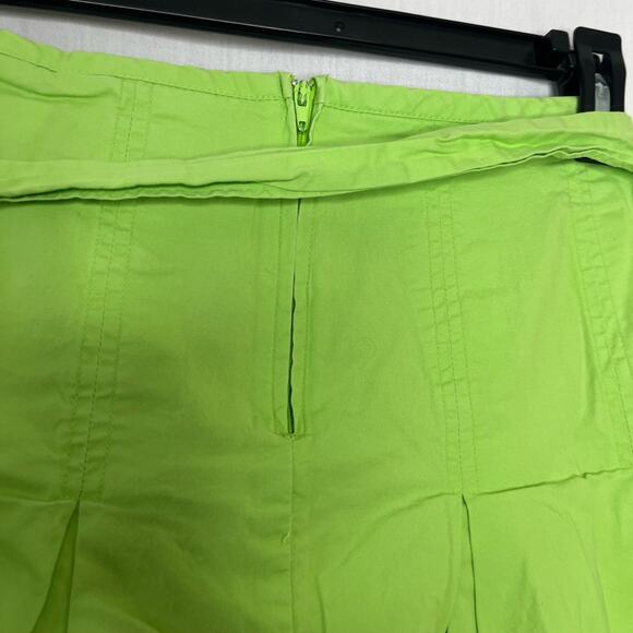 Tracy Evan’s Neon Green Tie Front Pleated Y2K Aesthetic Trendy Mini Skirt 5 - Picture 5 of 6